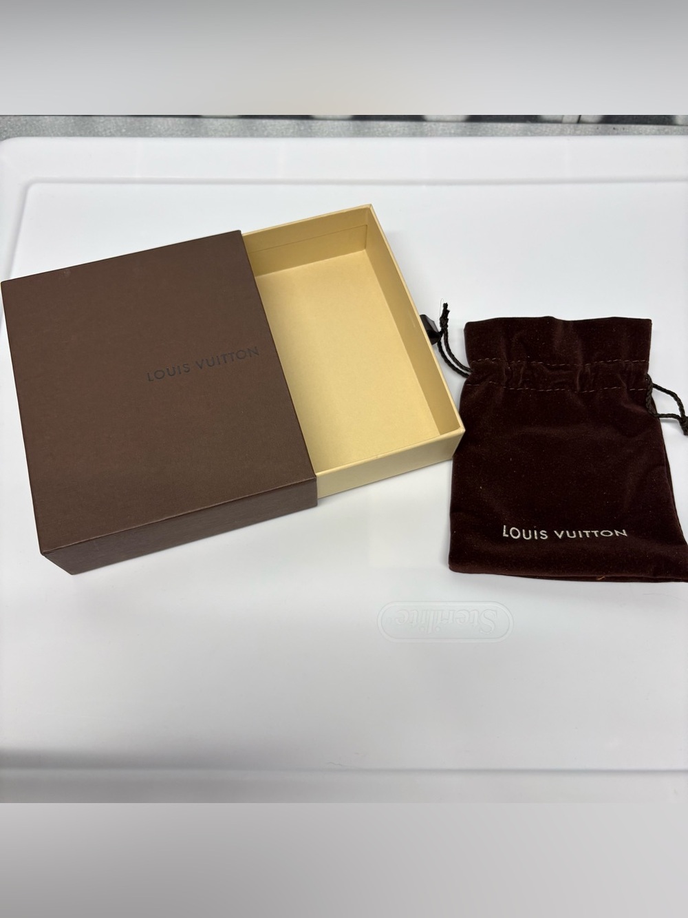 Pre 2016 Vintage Louis Vuitton Brown Suede Drawstring Pouch and gift box